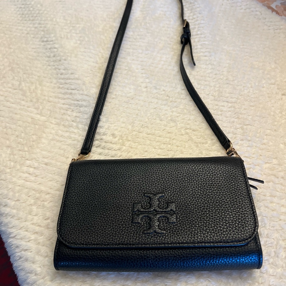 Tory Burch Black Crossbody Bag with Adjustable Strap and Tonal Logo